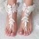 ivory Beach wedding barefoot sandals 3D flower wedding shoes prom party lace barefoot sandals bangle beach anklets bride bridesmaid gift