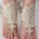 Gold lace barefoot sandals wedding barefoot Flexible wrist lace sandals Beach wedding barefoot sandals beach Wedding sandals Bridal