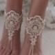 Ivory Gold barefoot sandals wedding shoes lace shoes Beach wedding barefoot sandals beach Wedding Shoes Bridal sandals