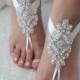 Bridal anklet, ivory white lace sandals, Beach wedding barefoot sandals, bangle, wedding ankle anklet, bridal, bellydance, rhinestone anklet