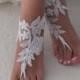 White or ivory lace barefoot sandals wedding barefoot Flexible wrist lace sandals Beach wedding barefoot sandals Wedding sandals Bridal Gift
