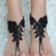 black and ivory french lace gothic barefoot sandals wedding prom party steampunk burlesque vampire bangle beach anklets bridal Shoes footles
