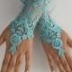 Turquoise Lace Gloves, Bridal Gloves, wedding gloves, Handmade gloves, Goth bride glove bridal gloves Long lace gloves fingerless gloves,