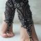 black silver french lace gothic barefoot sandals wedding prom party steampunk burlesque vampire bangle beach anklets bridal Shoes footles