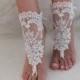 Ivory barefoot sandals, Bridal shoes, Lace sandals, Wedding anklet, Beach wedding lace sandals, Bridesmaid gift, Beach Shoes