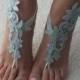 Blue lace barefoot sandals wedding barefoot something blue lace sandals Beach wedding barefoot sandals Wedding sandals Bridal Gift Anklet