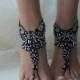 black silver french lace gothic barefoot sandals wedding prom party steampunk burlesque vampire bangle beach anklets bridal Shoes footles