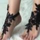 Black ivory french lace gothic barefoot sandals wedding prom party steampunk burlesque vampire bangle beach anklets bridal Shoes footles