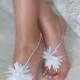 Beach Wedding barefoot sandals rhinestone barefoot sandals white flowers barefoot sandals Bridal anklets foot jewelry Bridal Gift bangles