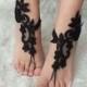 black and ivory french lace gothic barefoot sandals wedding prom party steampunk burlesque vampire bangle beach anklets bridal Shoes footles