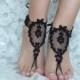bridal anklet, black lace sandals, Beach wedding barefoot sandals, bangle, anklet, foot jewelry, bridal, bellydance, gothic