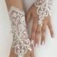 Ivory silver frame Bridal Gloves Wedding Gloves, Ivory lace gloves, Ivory bride glove bridal gloves lace gloves fingerless gloves