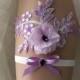 Bridal Wedding garter, lilac flower wedding garter, Bridal Gift Garter set, ivory garter, Bow garter, Rustic Garter,