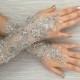 OOAK Silver bead embroidered Wedding Gloves, Bridal Gloves, lace gloves, bride glove bridal gloves lace gloves fingerless gloves