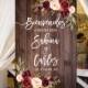 Bienvenidos a Nuestra Boda, Welcome Wedding Sign, Rustic Welcome Wedding Sign, Burgundy Flowers, Spanish Sign, Marsala Sign, W86