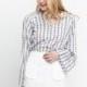 Oversized Vogue Vintage Long Sleeves Floral Stripped Summer Chiffon Top - Bonny YZOZO Boutique Store