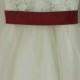 Ivory Lace tulle flower girl dress with satin burgundy sash