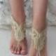 Gold lace barefoot sandals wedding barefoot Flexible wrist lace sandals Beach wedding barefoot sandals beach Wedding sandals Bridal