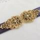 Dark Purple Elastic Waist Belt. Gold Filigree Vintage Style Buckle. Bridal/ Bridesmaid Wedding Belt.