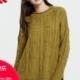 Must-have Oversized Scoop Neck High Low Braided Casual 9/10 Sleeves Knitted Sweater Sweater - Bonny YZOZO Boutique Store
