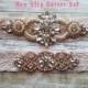 Sale -Wedding Garter and Toss Garter-Crystal Rhinestones & Pearls with Rose Gold Setting - BLUSH Garter Set - Style G37001RG