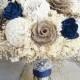 Navy Ivory Sola Bouquet, Sola Bouquet, Sola Flowers, Blue Bouquet, Wedding Flowers,Rustic Shabby Chic, Bridal Accessories, Keepsake Bouquet
