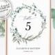 Boho Wreath Printable Wedding Table Numbers with Eucalyptus Greenery in 2 Sizes (4x6" and 5x7") • INSTANT DOWNLOAD • Editable Template #023