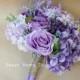 JennysFlowerShop Silk Mixed Floral Rustic Wedding Bouquet in Lavender Purple Ivory Bridal Bouquet Bridesmaid Bouquet Boutonniere