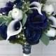Navy bridal bouquet,Wedding bouquet,Bridal bouquet,Navy wedding flowers,Silk flowers,Wedding accessories,Calla lily bouquet,Something Blue