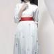 Elegant Vintage Attractive Printed Curvy High Neck Trail Dress White Spring Dress - Bonny YZOZO Boutique Store