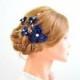 Bridal navy blue headband Simple hair piece  Bridal headpiece  Navy blue fascinator Flower headpiece Wedding hair comb