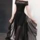 Vintage elegant chiffon neck strapless lace swing dress side-slit dresses little black dresses 9006 - Bonny YZOZO Boutique Store