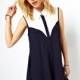 Navy Blue and white colour matching shirt collar sleeveless swing dress size 6 - Bonny YZOZO Boutique Store
