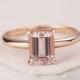 Rose gold Engagement ring Morganite engagement ring Emerald cut Solitaire Women Wedding Bridal set Anniversary Jewelry Promise Gift for her