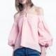Vogue Sweet Bishop Sleeves Halter Off-the-Shoulder One Color Summer Tie Blouse - Bonny YZOZO Boutique Store