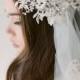 Bridal boho veil-Juliet cap veil- Lace Silver flower bridal veil-Swarovski crystal veil-fingertip veil- wedding veil-blusher- style 106