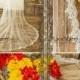 Cathedral Lace Bridal Veil, Single Tier Long Wedding Veil with Alencon Eyelash Lace Hem, One Layer Mantilla Veil with Slim Alencon Lace Edge