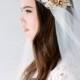 Juliet cap veil-boho veil- Gold flower bridal veil-swarovski veil-wedding veil-fingertip veil- lace veil-beaded veil- style 105
