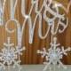 Winter wonderland Wedding cake Topper in Crystal rhinestones Mr & Mrs in silver Snow Flakes cake decoration