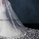 White Flower veil, Bridal, Cathedral Length Veil, Bridal Veil, White Tulle Veil, Wedding Veil, Long veil,