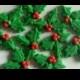 Christmas Holly/Berries-Fondant Cake/Cupcake Toppers-Set of 12, Holiday Cupcake Toppers, Hollie Berries, Green and Red Holly Berries