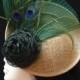 Green and gold wedding fascinator. Feather fascinator.