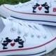 Wedding Converse, Mickey and Minnie, Kissing Heart, Name Date, Mrs Bride, Satin Laces, Personalized Bride Shoes