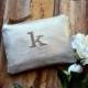 Bridesmaid Gift Idea for Her Metallic Linen Personalized  Monogram Clutch Set Purse Custom Rustic Beach Shabby Wedding Pouch Makeup Bag
