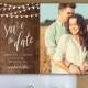 Rustic Save the Date Template, Printable Photo Card, 100% Editable, String Lights & Wood Background, Instant Download, Templett #014-205SD