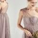 Party Dress Dark Mauve Bridesmaid Dress One Shoulder Tulle Dress Lace Beaded A-Line Evening Dress,Illusion Sweetheart Wedding Dress(HS715)