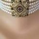 Vintage 5 Strand Pearl Choker, Indian Bridal Choker, Victorian Revival, Vintage Wedding, Bridal Pearls, French Jet, Statement Necklace