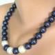 Navy Blue Theresa May Pearl Necklace, SWAROVSKI Elements, Dark Blue Chunky Pearls, Navy Blue Jewelry, Mother of the Bride, Blue Wedding