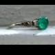 Lovely Vintage 18K White Gold Diamond and Cabochon Emerald Ring - 0.82ct.