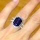 Sapphire Halo Engagement Ring 14kt White Gold 13x9 Ceylon Blue Sapphire Cushion Cut Diamonds Split Shank Wedding Ring Pristine Custom Rings 